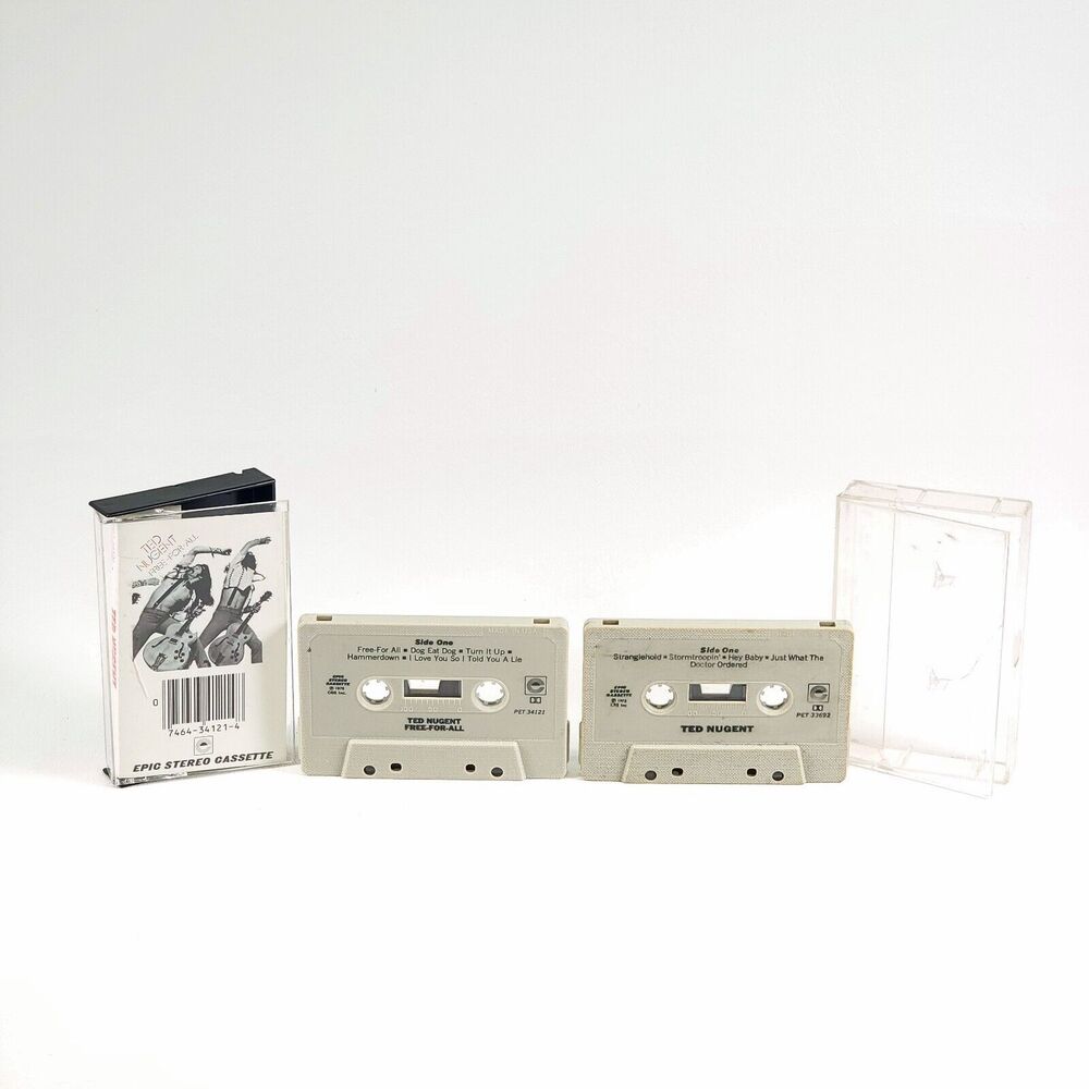 Lot of‎ 2 TED NUGENT CASSETTE TAPES Self Titled & Free For All HARD ROCK